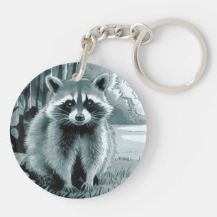 Porte - clé acrylique rond Raccoon