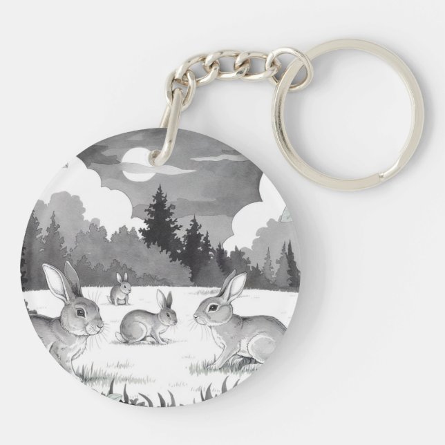 Porte - clé acrylique ronde de la famille de lapin (Dos)