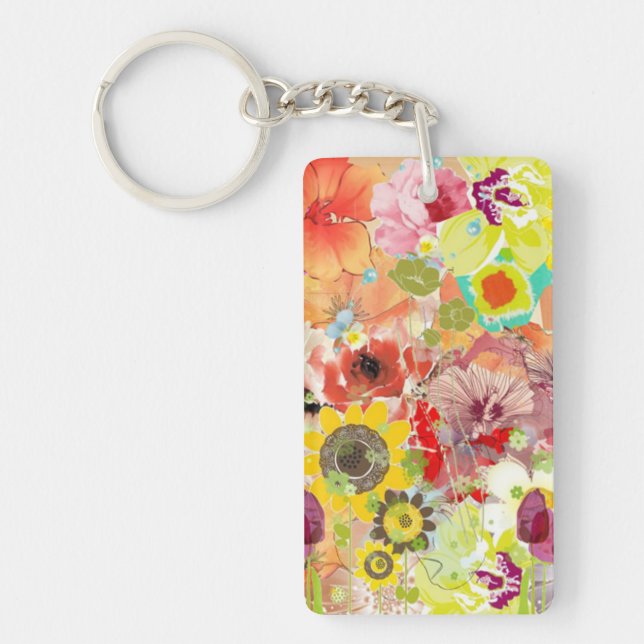 Porte - clé acrylique vert jaune Fleur été (Devant)