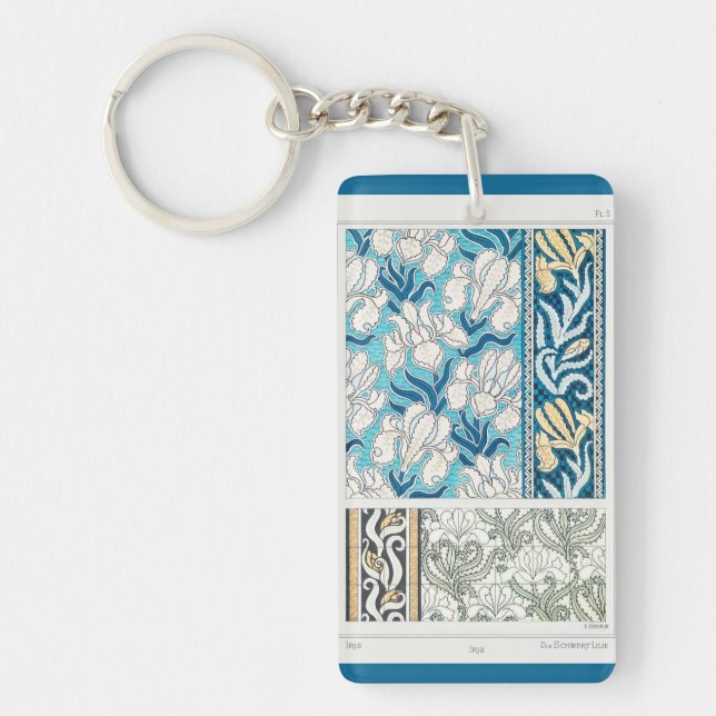 Porte - clé Art nouveau iris lys floral textile ar (Devant)
