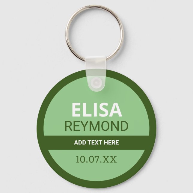 porte-clé avec nom et date en vert (Recto)