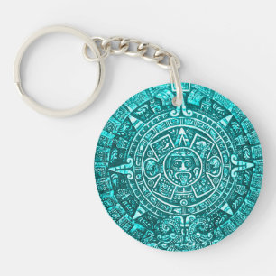 Porte - clé aztèque turquoise de calendrier