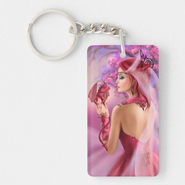 Porte - clé Beau imaginaire femme reine et dragon (Devant)