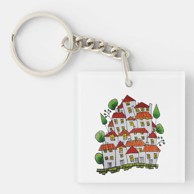 Porte - clé carré (Doodle - dessiné à la main) (Devant)