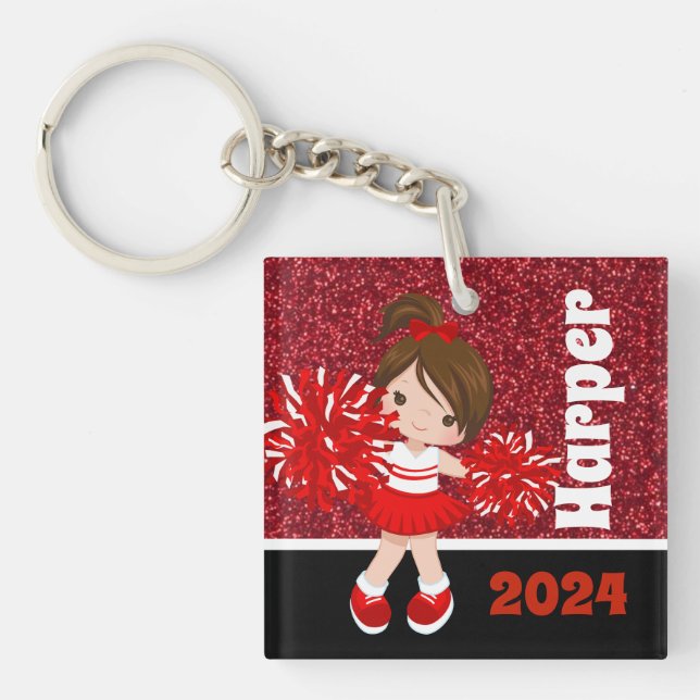 Porte - clé Cheerleader noir et rouge personnalisé (Devant)