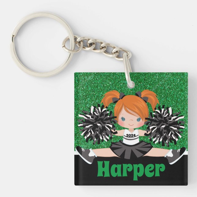 Porte - clé Cheerleader noir et vert personnalisé (Devant)