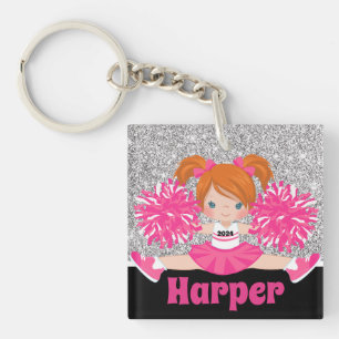 Porte - clé Cheerleader personnalisé rose et argen