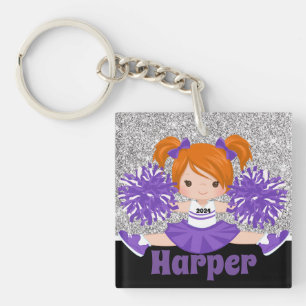 Porte - clé Cheerleader personnalisé Silver & Purp