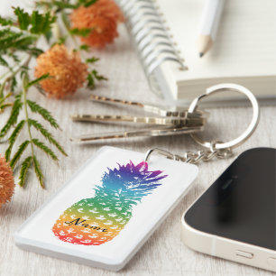 Porte - clé couleur ananas avec nom personnalisé