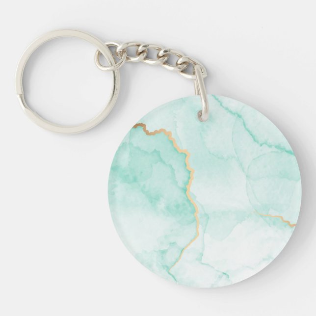 Porte - clé couleur bleu turquoise et marbre doré (Devant)