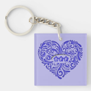 Porte - clé de coeur BFF bleu personnalisé