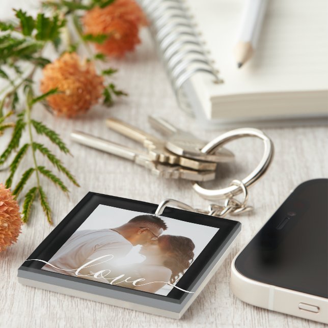 Porte - clé de collage photo et texte personnalisé (Devant Droit)