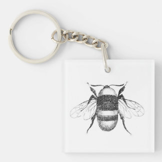 Porte - clé de dessin d'abeille vintage noir et bl