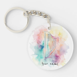 Porte - clé de harpe d'aquarelle personnalisé