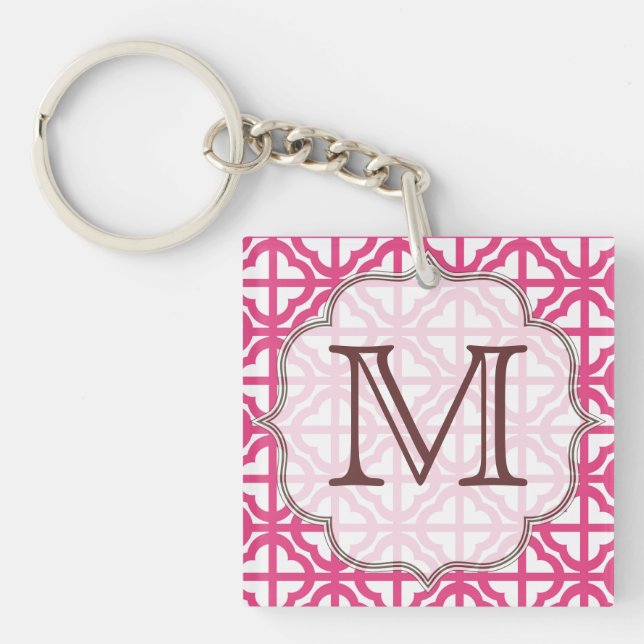 Porte - clé de monogramme à quartz rose chaud (Devant)