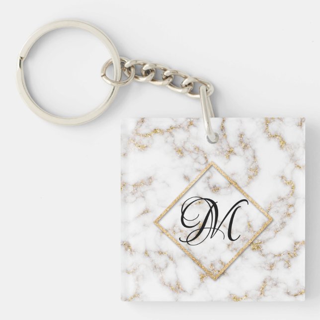 Porte - clé de Monogramme en marbre blanc élégant  (Devant)