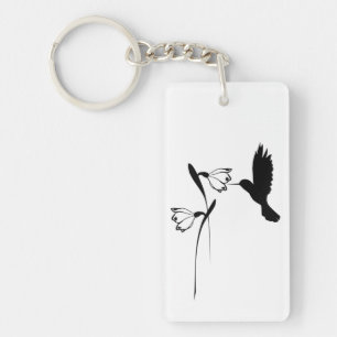 Porte - clé de silhouette de colibri et de fleur