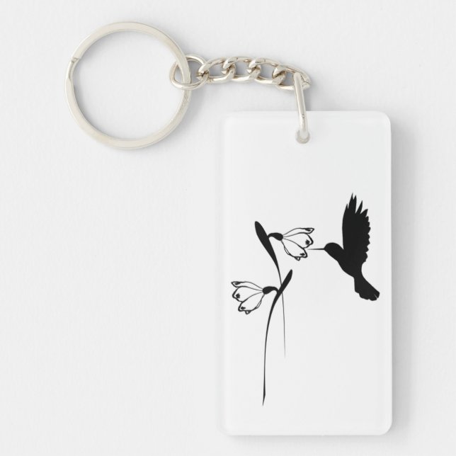 Porte - clé de silhouette de colibri et de fleur (Devant)