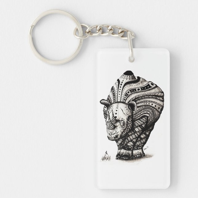 Porte - clé de tribal de motif de rhinocéros et de (Devant)