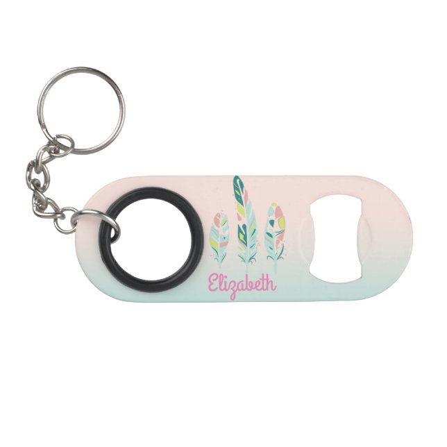 Porte-clé Décapsuleur Adorable mignonne Fille Plumes modernes (Devant (Horizontal))