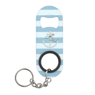 Porte-clé Décapsuleur Ancre nautique adorable sur rayures bleu clair