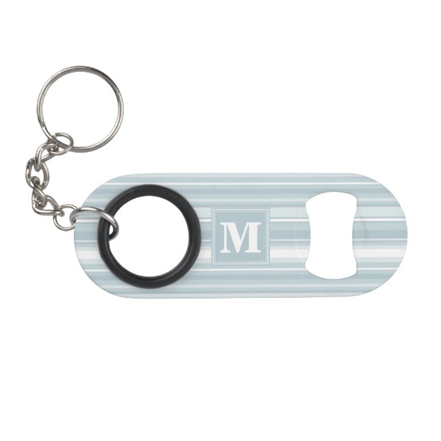 Porte-clé Décapsuleur Bandes bleu glace monogramme (Devant (Horizontal))