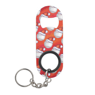 Porte-clé Décapsuleur Baseball avec Santa Hat sur Rouge