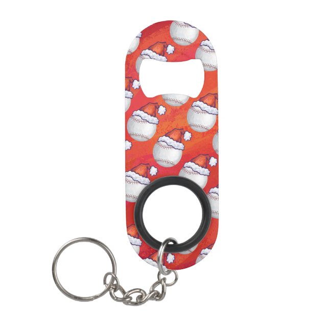 Porte-clé Décapsuleur Baseball avec Santa Hat sur Rouge (Devant)