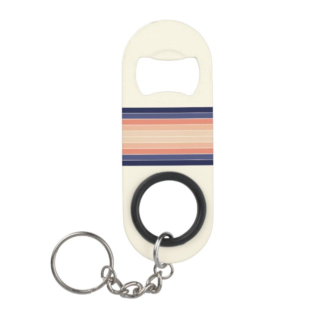 Porte-clé Décapsuleur Bleu rétro et Pêche "Surfboard" rayé (Devant)