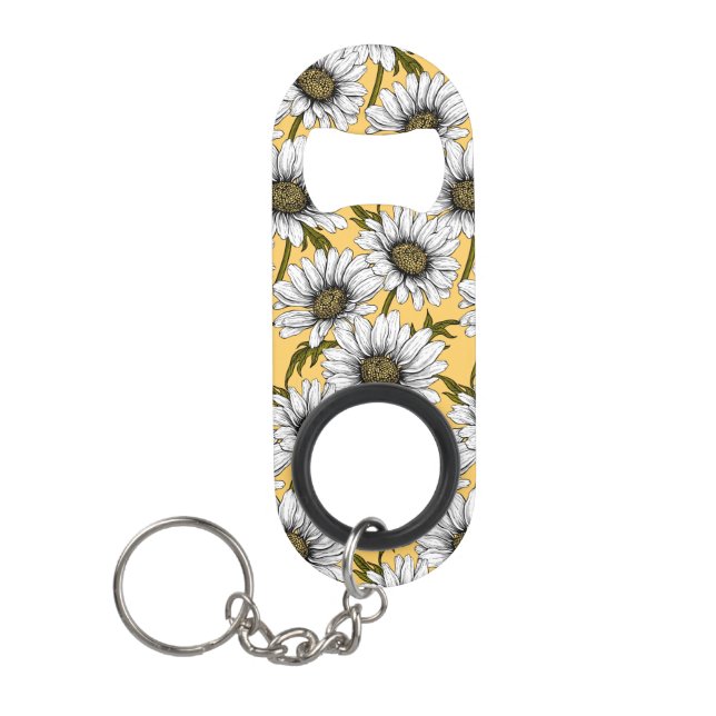 Porte-clé Décapsuleur Bouches blanches, fleurs sauvages sur jaune (Devant)