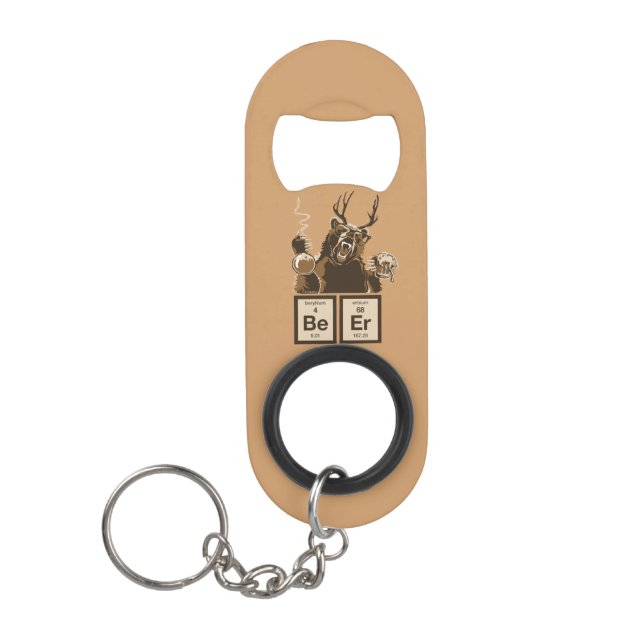 Porte-clé Décapsuleur Chimie amusante bière découverte par l'ours (Devant)