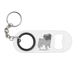 Porte-clé Décapsuleur Conception de chien de Carlin gris personnalisée