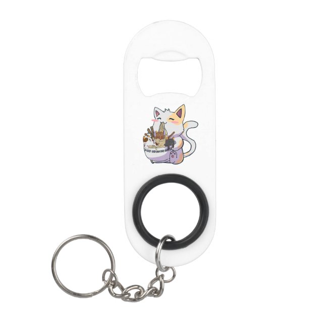Porte-clé Décapsuleur Cute Neko Chat avec nouilles Ramen Bowl Anime Japo (Devant)