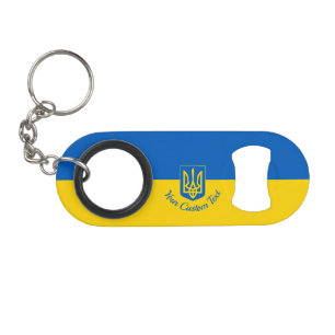 Porte-clé Décapsuleur Drapeau ukrainien avec armoiries et texte personna