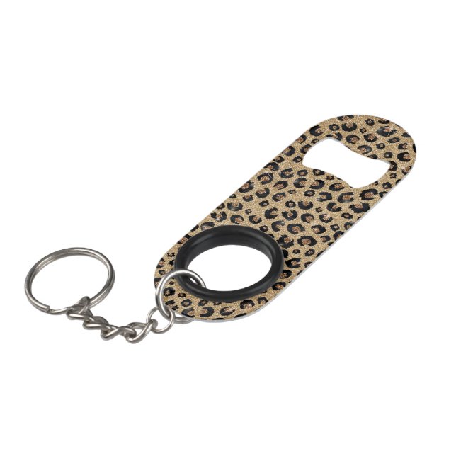Porte-clé Décapsuleur Elegant Gold Glitter Black Leopard Print (Devant Angle)