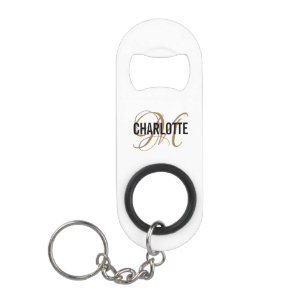 Porte-clé Décapsuleur Élégant nom de monogramme or blanc