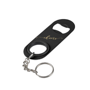 Porte-clé Décapsuleur Élégante ROULEAUX Noir & Or avec nom