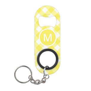Porte-clé Décapsuleur Gingham Classique Jaune Clair à Monogramme