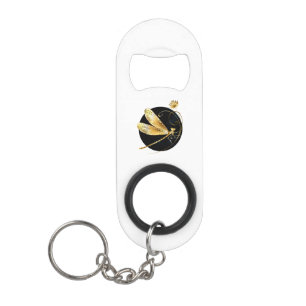 Porte-clé Décapsuleur libellule d'or en cercle noir