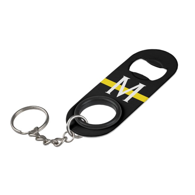 Porte-clé Décapsuleur Ligne jaune mince monogramme d'expéditeur (Devant Angle)