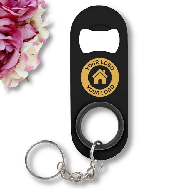 Porte-clé Décapsuleur Logo d'entreprise personnalisé noir promotionnel (Créateur téléchargé)