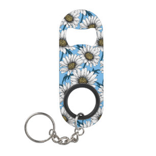 Porte-clé Décapsuleur Maisonnettes, fleurs sauvages sur bleu