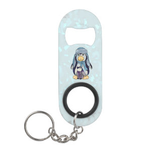 Porte-clé Décapsuleur manchot avec enfant tasse à café