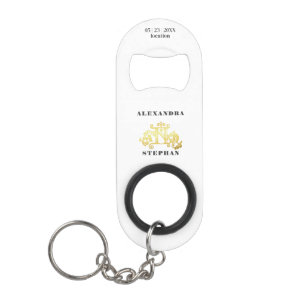 Porte-clé Décapsuleur Mariage d'or de Monogramme romantique