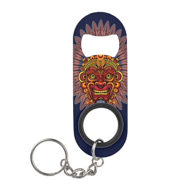 Porte-clé Décapsuleur Masque rituel du roi guerrier tribal (Devant)