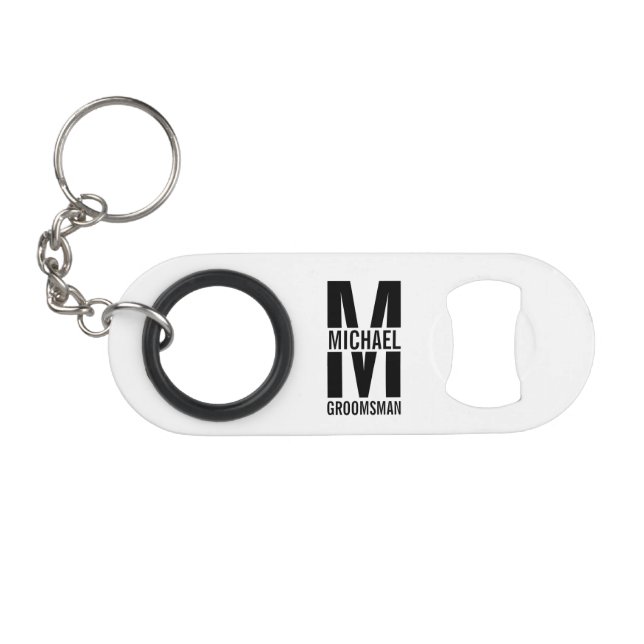 Porte-clé Décapsuleur Modern Personalized Groomsmen Monogram and Name (Devant (Horizontal))