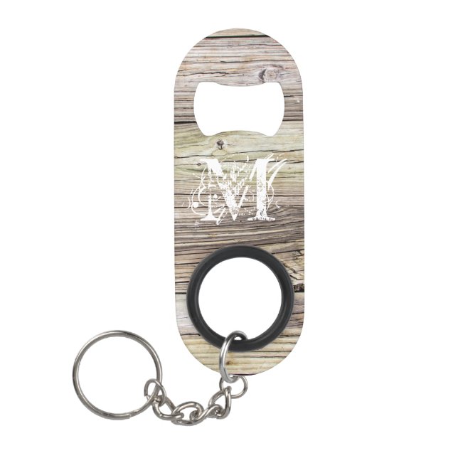 Porte-clé Décapsuleur Monogramme en bois rustique (Devant)