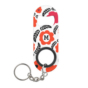 Porte-clé Décapsuleur Monogramme floral moderne orange et rouge