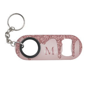 Porte-clé Décapsuleur Monogramme Luxueux Paillettes Rose Gold Drips