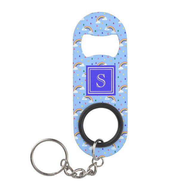 Porte-clé Décapsuleur Monogramme personnalisé Kawaii Arc-en-ciel (Devant)